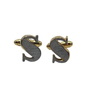 Dante Signed Initial S Textured Gold Silver Tone Cufflinks For Men Vintage